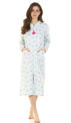 La Marquise Primrose in Bloom Cotton Rich Mock Quilt Long Sleeve Zip Through Housecoat